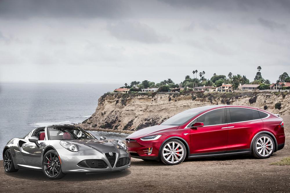 Image principale de l'actu: Le Tesla Model X affronte l'Alfa Romeo 4C