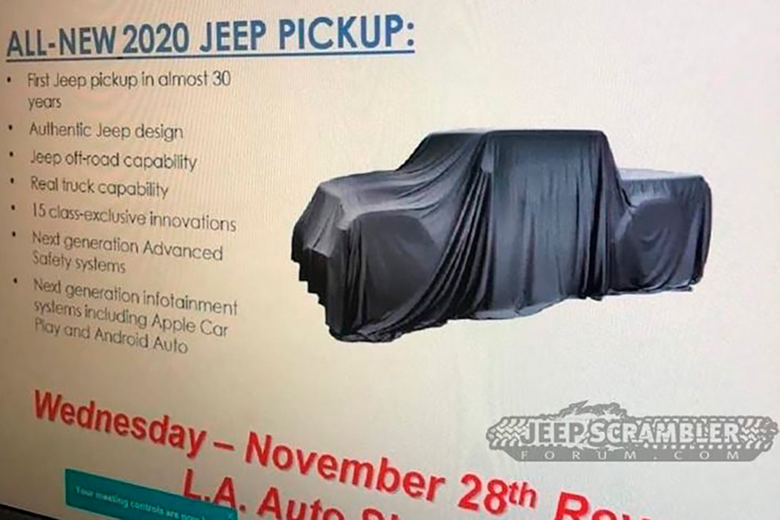 Image principale de l'actu: Jeep presentera un tout nouveau pick up en 2020 
