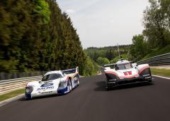 La porsche 919 hybrid evo aux cotes de la porsche 956 sur le nurburgring 